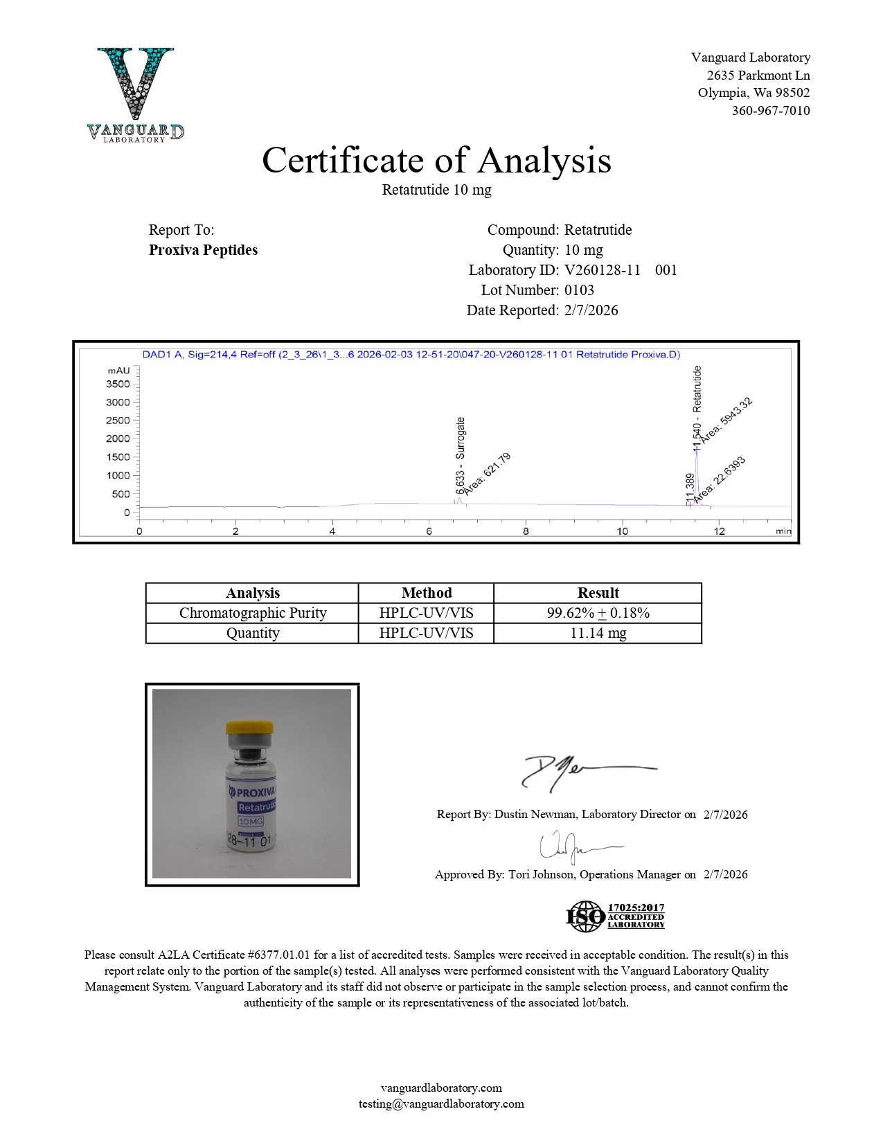 Retatrutide COA Retatrutide Certificate of Analysis